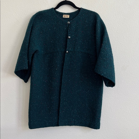 Vintage Sweaters - HANDWOVEN BY HARVY Artisanal Buttoned Cardigan Dark Teal Multi Confetti Speck OS